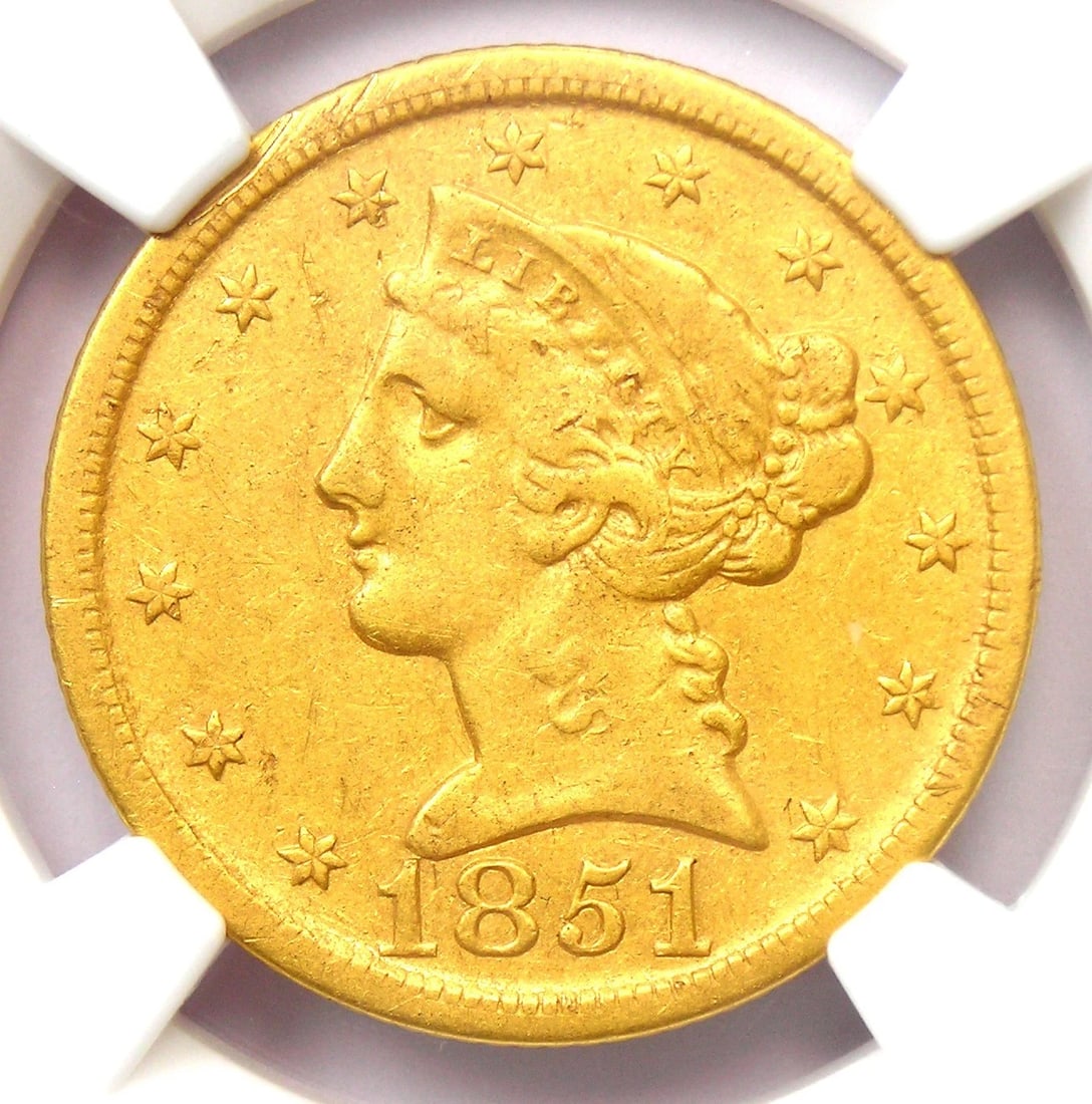 1851-D LIBERTY GOLD HALF EAGLE $5 - COIN: 1851-D Liberty Gold Half Eagle $5 - Coin Year : 1851 Denomination : $5 Country of Origin : United States Accessories: None Accessories Notice: When purchasing pre-owned goods, please refer to the phot
