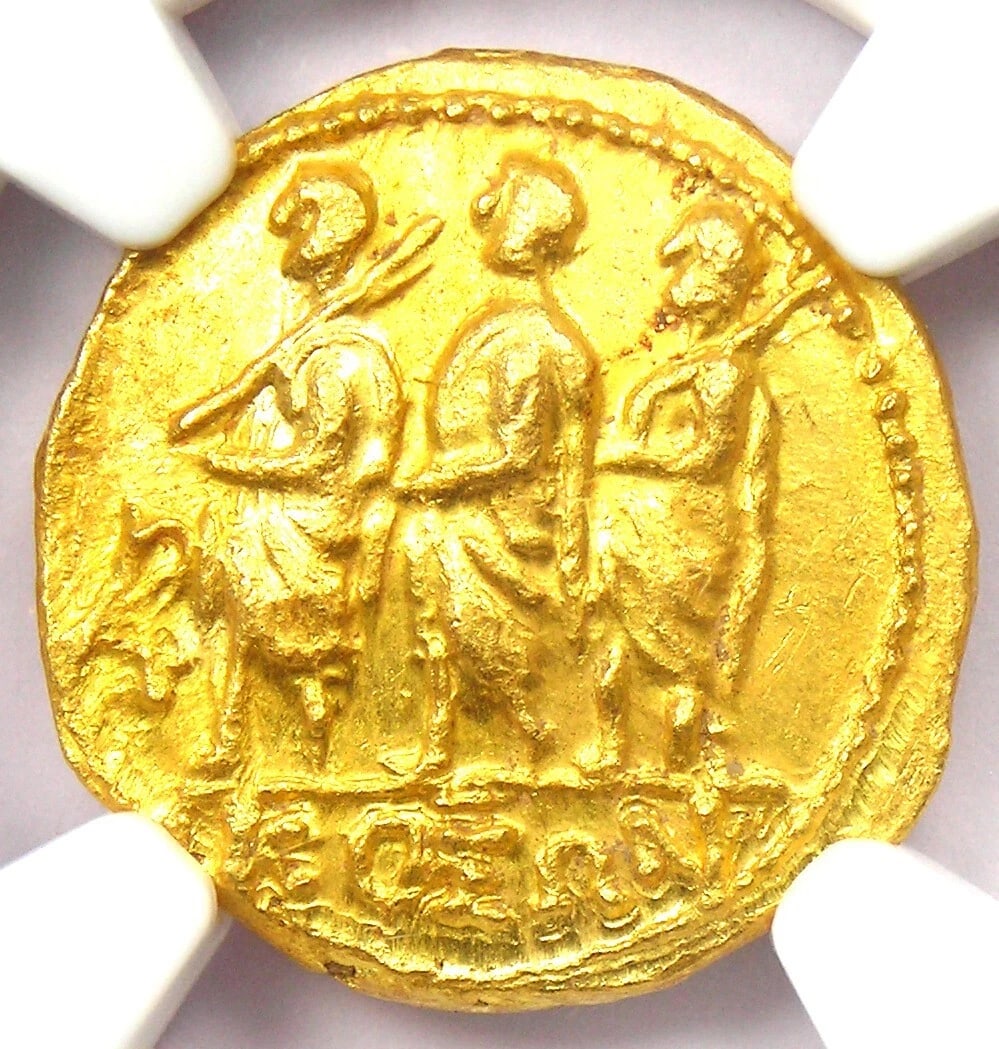 BRUTUS COSON GOLD AV STATER ROMAN COIN: Brutus Coson Gold AV Stater Roman Coin Year: 54 BC Denomination: Stater Country of Origin: None Accessories: None Accessories Notice: When purchasing pre-owned goods, please refer to the photos of the