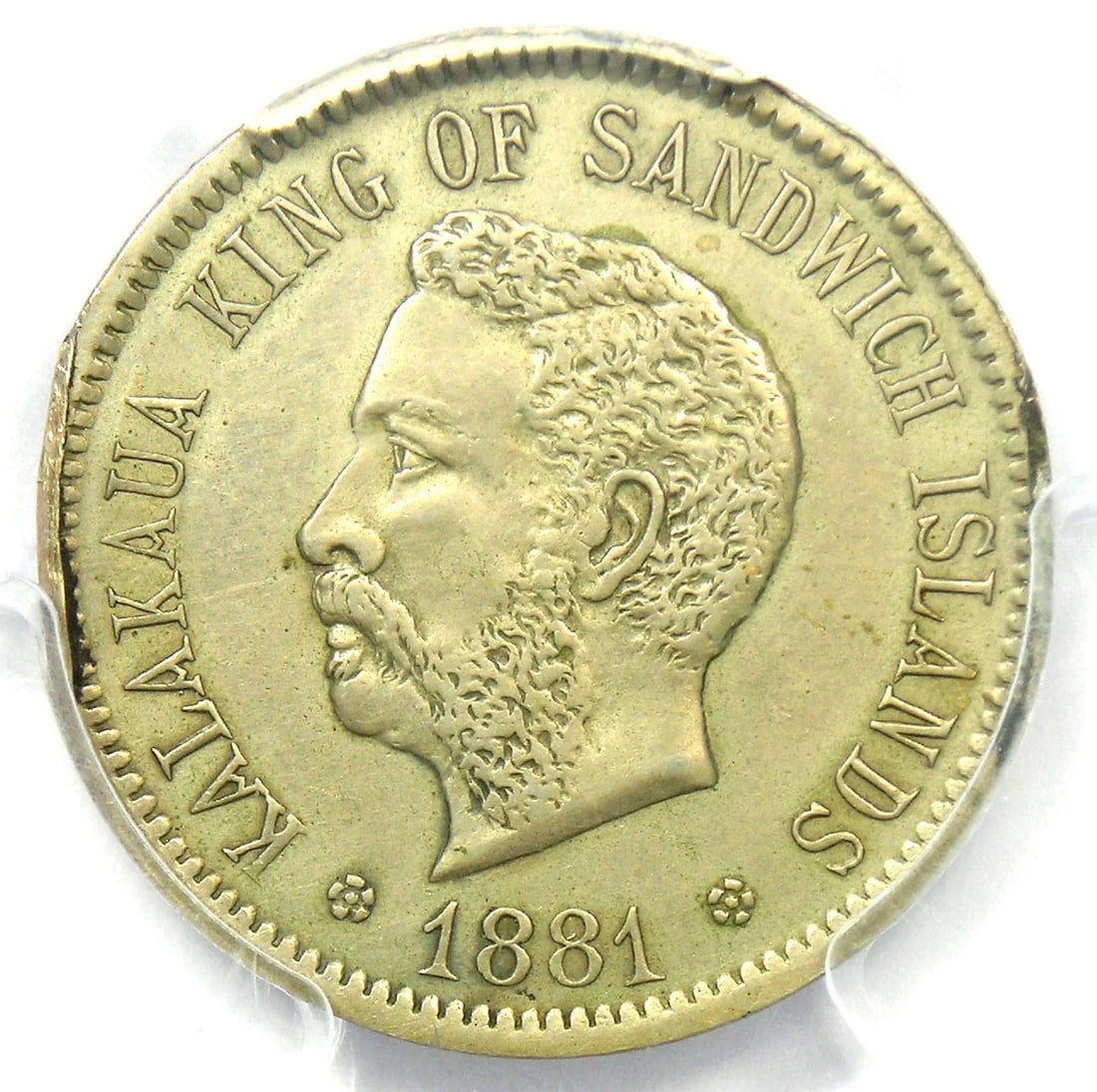 1881 HAWAII KALAKAUA PATTERN 5 CENTS COIN: 1881 Hawaii Kalakaua Pattern 5 Cents Coin Year: 1881 Denomination: P5C Country of Origin: United States Accessories: None Accessories Notice: When purchasing pre-owned goods, please refer to the