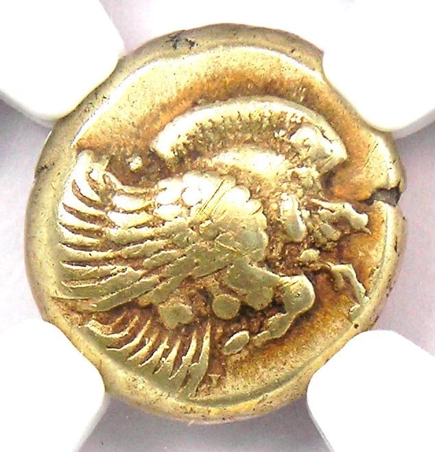 LESBOS MYTILENE EL HECTE LION BOAR HEKTE COIN: Lesbos Mytilene EL Hecte Lion Boar Hekte Coin Year : 521 BC Denomination : Hecte Country of Origin : Greece Accessories: None Accessories Notice: When purchasing pre-owned goods, please refer to the p