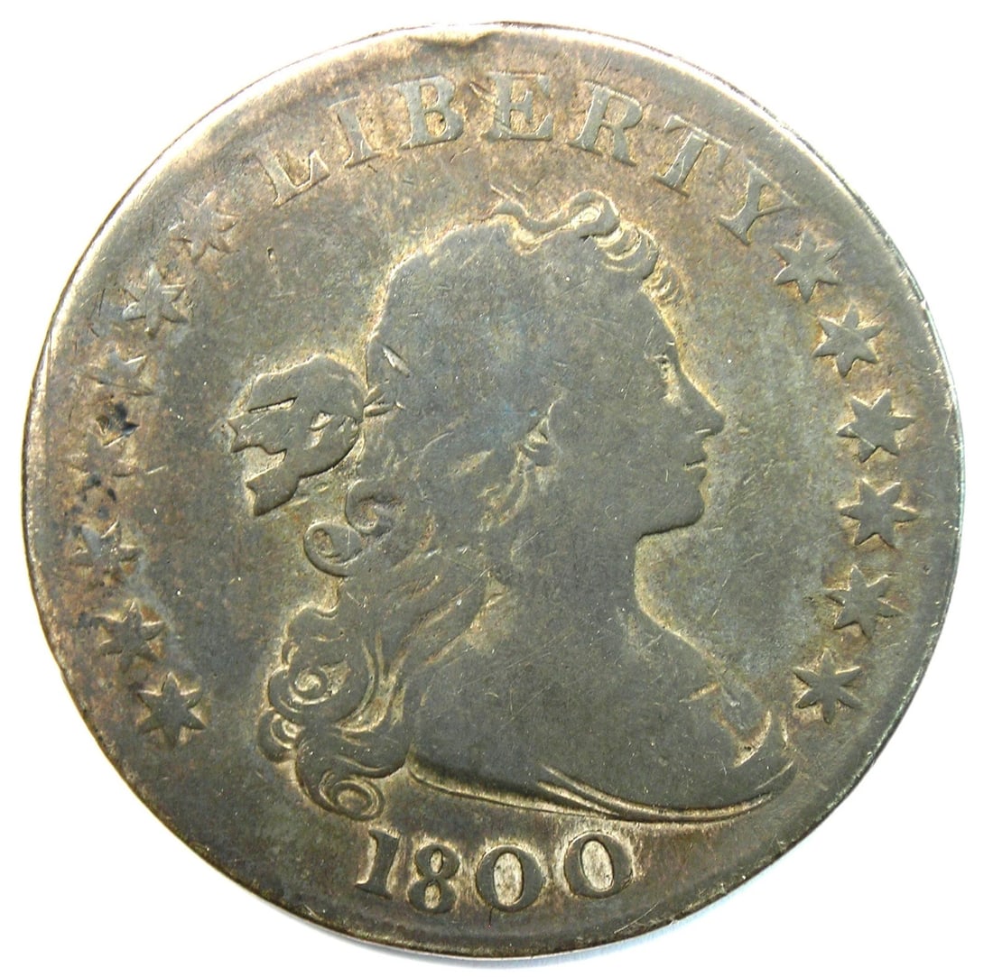 1800 DRAPED BUST SILVER DOLLAR $1 COIN: 1800 Draped Bust Silver Dollar $1 Coin Year : 1800 Denomination : $1 Country of Origin : United States Accessories: None Accessories Notice: When purchasing pre-owned goods, please refer to the photos