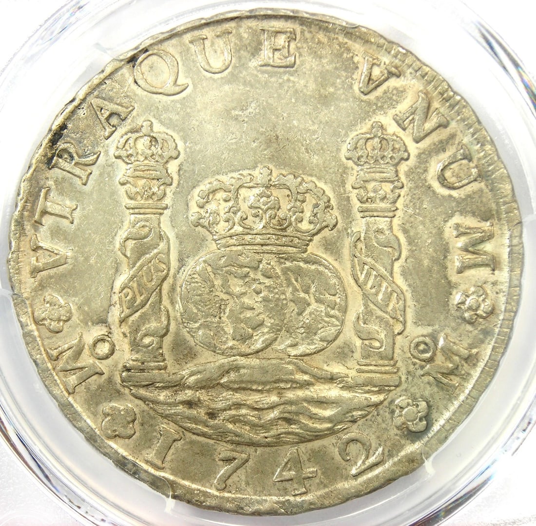 1742 MEXICO PILLAR DOLLAR 8 ES SILVER COIN: 1742 Mexico Pillar Dollar 8 es Silver Coin Year: 1742 Denomination: 8 es Country of Origin: Mexico Accessories: None Accessories Notice: When purchasing pre-owned goods, please refer to the photos of 
