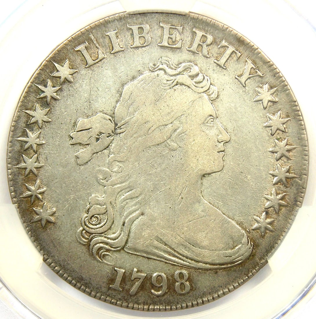 1798 DRAPED BUST SILVER DOLLAR $1 COIN: 1798 Draped Bust Silver Dollar $1 Coin Year : 1798 Denomination : $1 Country of Origin : United States Accessories: None Accessories Notice: When purchasing pre-owned goods, please refer to the photos