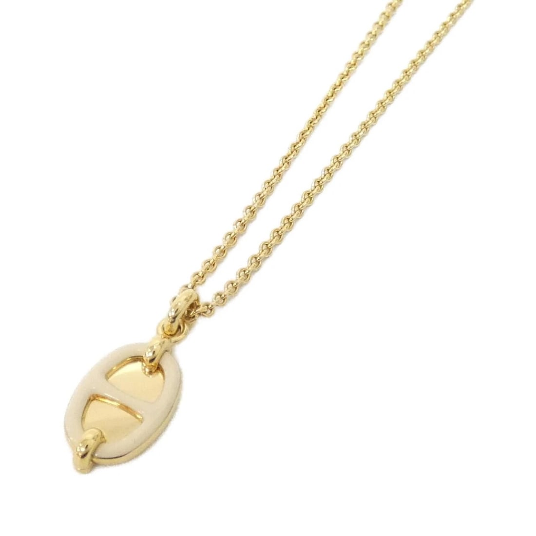 HERMES MINI MAILLON NECKLACE: Hermes Mini Maillon Necklace Brand: HERMES Type/Style: Hermes Necklace Material: None, Color: CREME / PALLADIUM (GOLD) / Palladium (Gold) Size: Length: 42/47 cm Top Width x Height: 1.2 cm x 2.5 cm