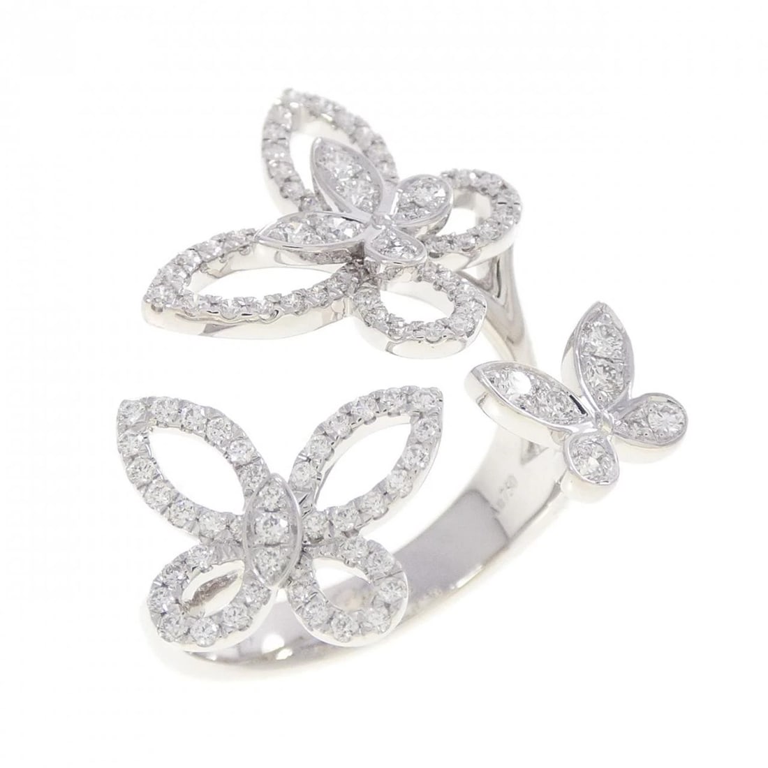 GRAPH TRIPLE BUTTERFLY SILHOUETTE RING: Graph Triple Butterfly Silhouette Ring Brand: GRAFF Type/Style: Graph Ring Material: 750 white gold, Main Stone Natural Color: White Gold Size: US4 1/2 Accessories: None Accessories Notice: When