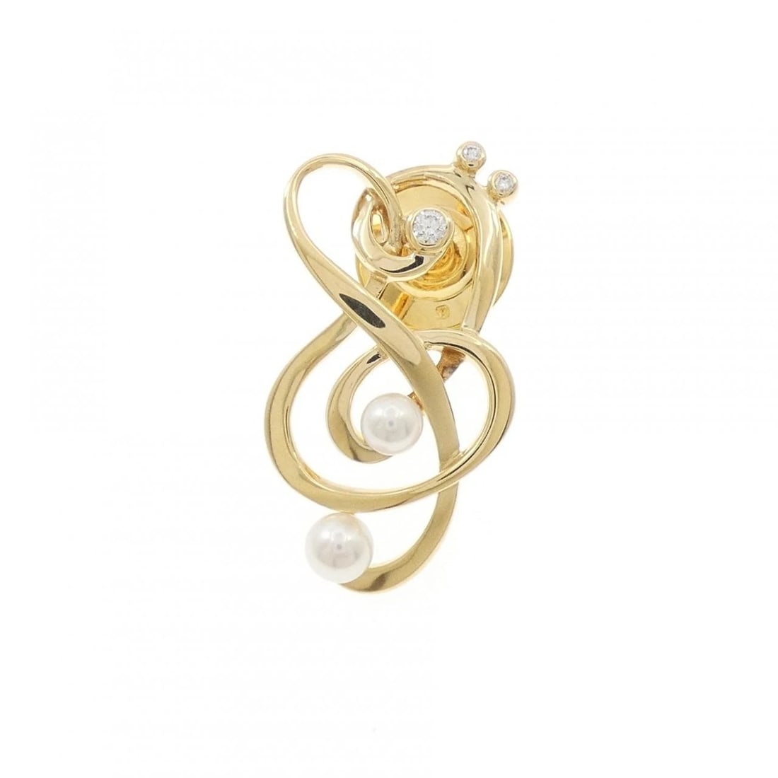 MIKIMOTO MUSIC MOTIF BROOCH: Mikimoto Music Motif Brooch Brand: MIKIMOTO Type/Style: MIKIMOTO Pendant/Brooch Material: K18 yellow gold, Main Stone Akoya Pearl Color: Yellow Gold Size: Actual Size Approx. length x width: 26.3mm x