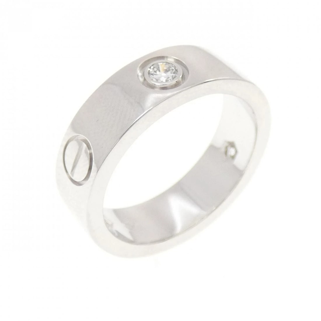 CARTIER LOVE HALF DIAMOND RING: Cartier Love Half Diamond Ring Brand: CARTIER Type/Style: Cartier Ring Material: 750 white gold, Main Stone Natural Color: White Gold Size: US5 1/4(50) Accessories: None Accessories Notice: When