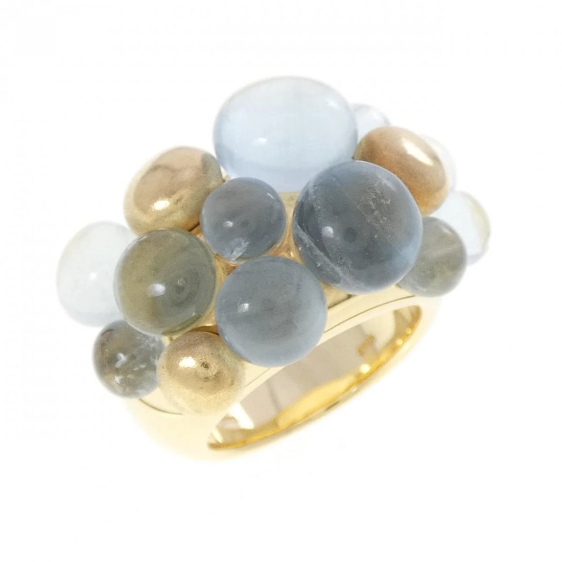 POMELLATO COLOR GEMSTONE RING: Pomellato Color Gemstone Ring Brand: Pomellato Type/Style: Pomellato Ring Material: 750 yellow gold, Main Stone Aquamarine Color: Yellow Gold Size: US6 1/4 Accessories: None Accessories Notice: When
