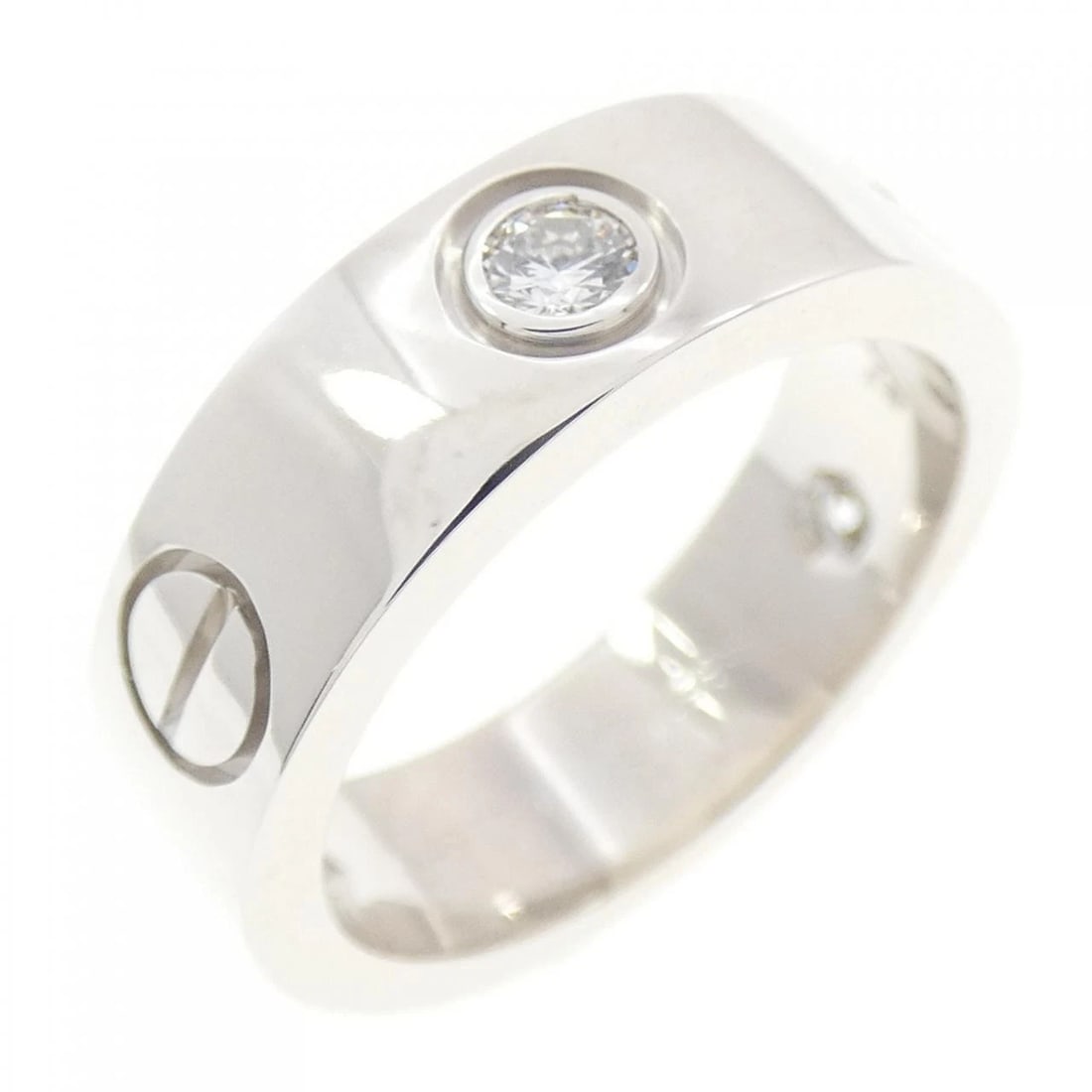 CARTIER LOVE HALF DIAMOND RING: Cartier Love Half Diamond Ring Brand: CARTIER Type/Style: Cartier Ring Material: 750 white gold, Main Stone Natural Color: White Gold Size: US4 1/2(48) Accessories: None Accessories Notice: When