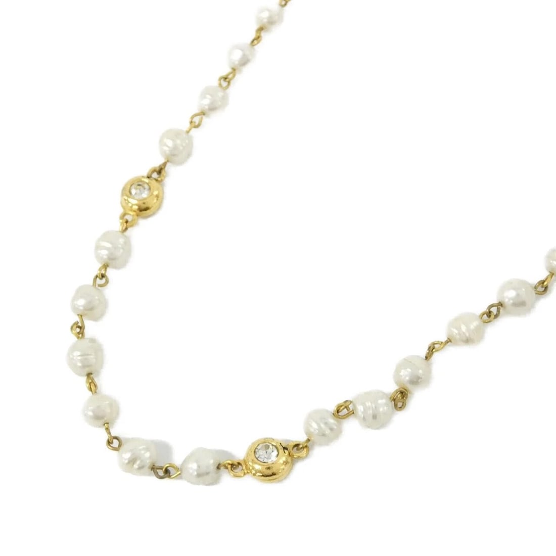 CHANEL NECKLACE: Chanel Necklace Brand: CHANEL Type/Style: Chanel Necklace Material: Fake pearl, Color: WHITE+CRYSTAL / GOLD Metal Size: Length: 95cm Accessories: None Accessories Notice: When purchasing p