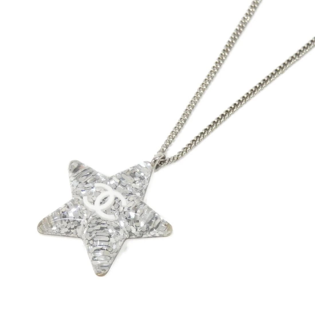 CHANEL NECKLACE: Chanel Necklace Brand: CHANEL Type/Style: Chanel Necklace Material: Fake pearl, Color: CLEAR+WHITE+SILVER / SILVER(Silver)Metal Size: Length: 43/61 cm Top Width x Height: 3.1 cm x 3.4 cm Accessori