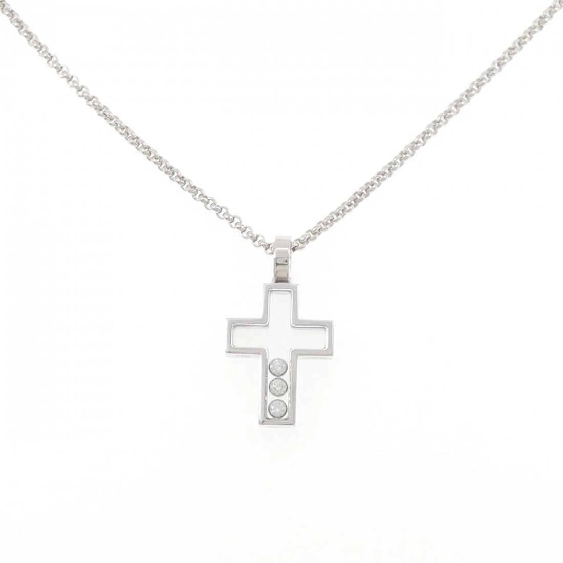 CHOPARD HAPPY CROSS NECKLACE: Chopard Happy Cross Necklace Brand: Chopard Type/Style: Chopard Necklace Material: 750 white gold, Main Stone Natural Color: White gold Size: length 42cm Actual Size Pendant length approx. x width