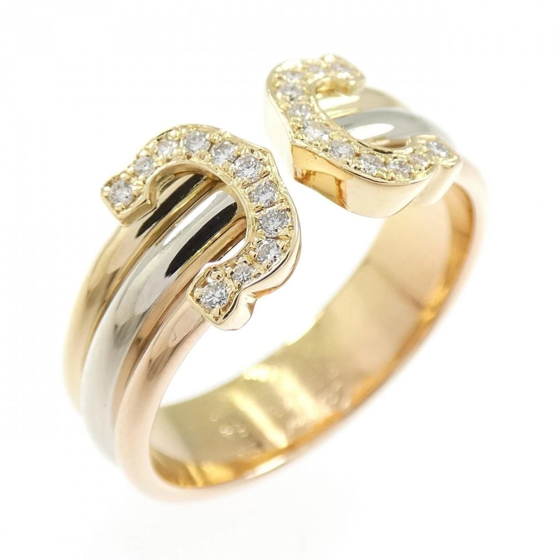 CARTIER 2C RING: Cartier 2C ring Brand: CARTIER Type/Style: Cartier Ring Material: 750 Yellow Gold/750 White Gold/750 Pink Gold, Main Stone Natural Color: Yellow GoldWhite Gold Pink Gold Size: US7(54) Accessories: