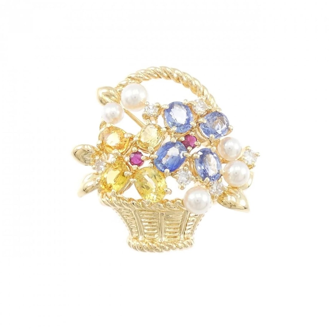 TASAKI COLOR STONE BROOCH: Tasaki Color Stone Brooch Brand: TASAKI Type/Style: Tasaki Pendant/Brooch Material: K18 yellow gold, Main Stone Ruby Color: yellow gold Size: Approximate dimensions: 25.8mm x 25.9mm Accessories: None