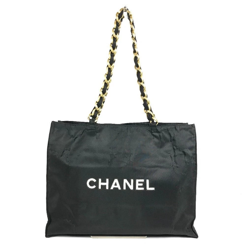 CHANEL CC CC MARK LOGO TOTE BAG DOUBLE CHAIN BAG: CHANEL CC CC Mark logo Tote bag double chain bag Brand: CHANEL Type/Style: Shoulder Bag Material: Nylon Color: Black/White Size: W15.9xH12.0xD3.9inch / W40.5cmxH30.5cmxD10cm Accessories: None
