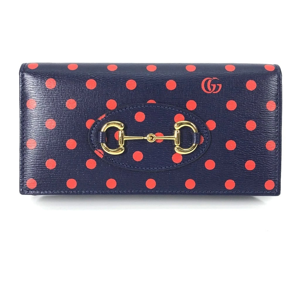 GUCCI HORSEBIT DOT POLKA DOT CHAIN SHOULDER BAG: GUCCI Horsebit Dot Polka Dot Chain Shoulder Bag Brand: GUCCI Type/Style: Long Wallet Material: Leather Color: Navy x Red Size: W7.5xH3.9inch / W19cmxH10cm Accessories: None Accessories Notice: When