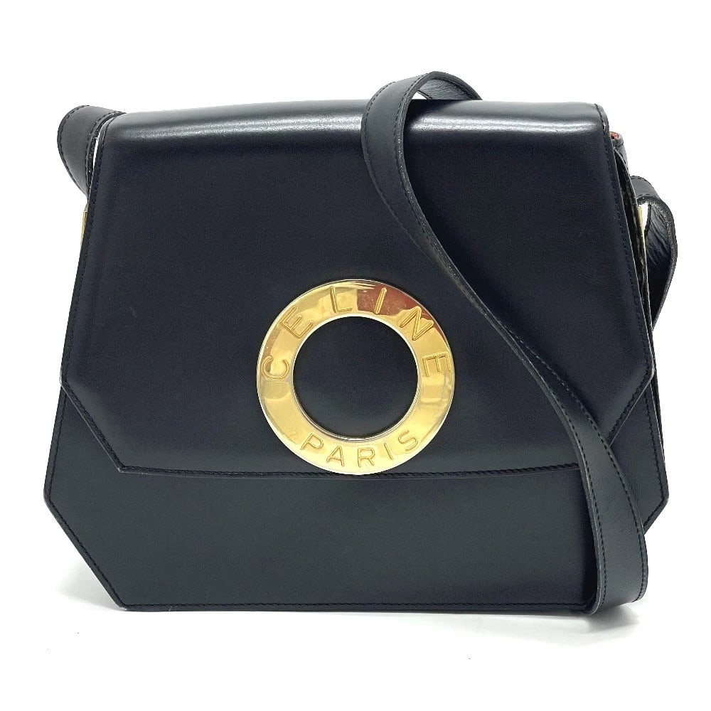CELINE LOGO ACCORDION SHOULDER BAG: CELINE logo accordion Shoulder Bag Brand: CELINE Type/Style: Shoulder Bag Material: Leather Color: Black x Gold Hardware Size: W7.9xH8.5xD2.4inch / W20cmxH21.5cmxD6cm Accessories: None Accessories
