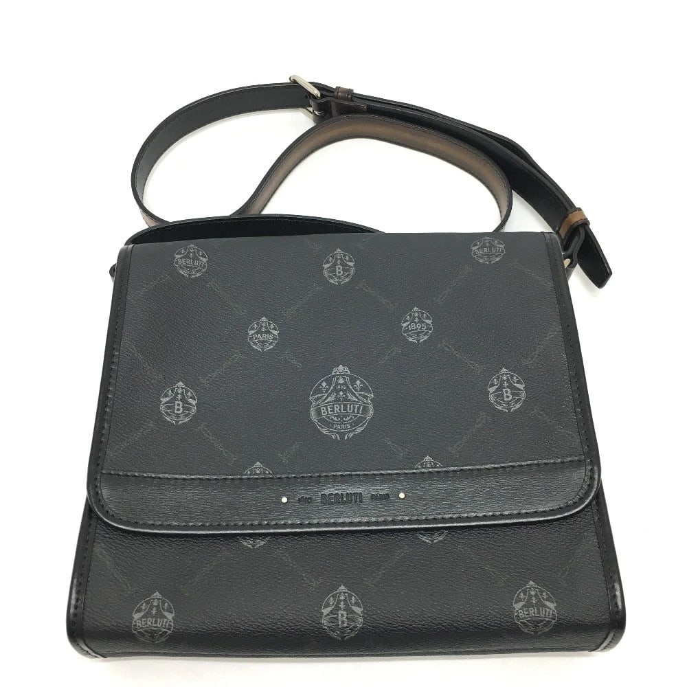 BERLUTI FLANEUR SMALL MESSENGER SHOULDER BAG: Berluti Flaneur Small Messenger Shoulder Bag Brand: Berluti Type/Style: Shoulder Bag Material: PVC Canvas / Leather Color: Black x Silver Hardware Size: W10.2xH8.9xD2.6inch / W26cmxH22.5cmxD6.5cm