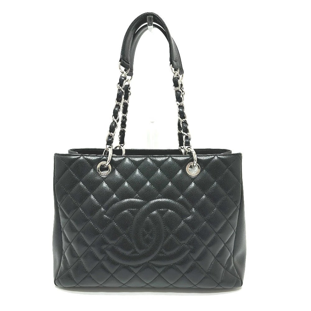 CHANEL CC CC MARK MATELASSE GST CHAIN HAND BAG: CHANEL CC CC Mark Matelasse GST Chain Hand Bag Brand: CHANEL Type/Style: Tote Bag Material: Caviar Leather Color: SVHardware / Black Size: W13.0xH9.1xD5.1inch / W33cmxH23cmxD13cm Handle: 22.0inch / 56