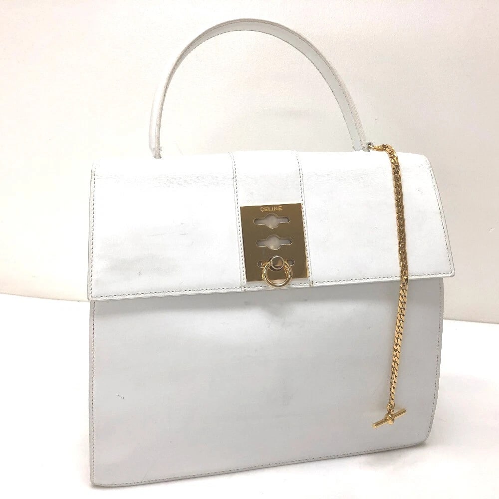 CELINE CHAIN LOCK LEATHER TOTE BAG HAND BAG WHITE: CELINE Chain Lock Leather Tote Bag Hand Bag White Brand: CELINE Type/Style: Hand bag Material: Leather Color: White Size: W10.8 x H9.3 x D3.5inch / W27.5cm x H23.5cm x D9cm Accessories: None <