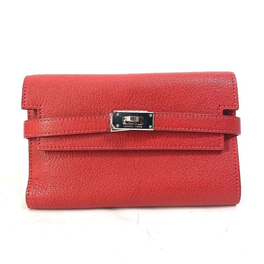 HERMES KELLY WALLET MEDIUM COMPACT WALLET: HERMES Kelly wallet medium Compact wallet Brand: HERMES Type/Style: Trifold wallet Material: Chevre Color: Red x Silver Hardware Size: W5.9xH3.7inch / W15cmxH9.5cm Accessories: None Access