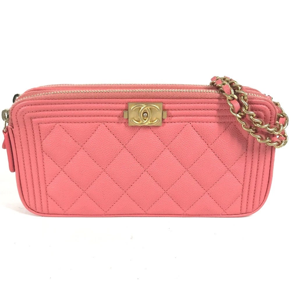 CHANEL BOY CHANEL CC MARK SHOULDER BAG: CHANEL Boy Chanel CC Mark Shoulder Bag Brand: CHANEL Type/Style: Shoulder Bag Material: caviar Leather Color: Pink x Gold Hardware Size: W7.5xH3.7inch / W19cmxH9.5cm Accessories: None Accessories