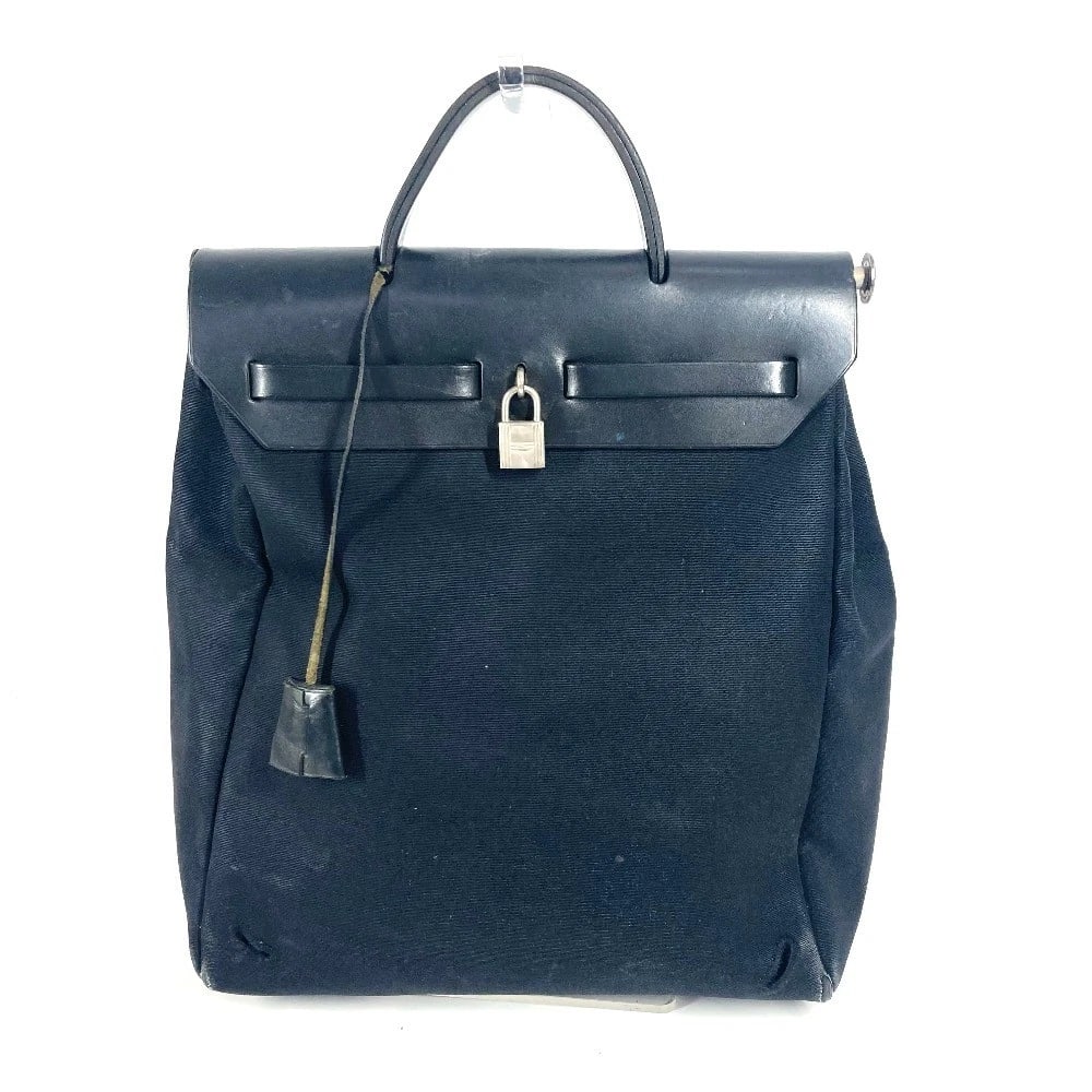 HERMES HERBAG AD PM HANDBAG TOTE BAG HAND BAG: HERMES Herbag ad PM Handbag Tote Bag Hand Bag Brand: HERMES Type/Style: Hand Bag Material: Leather/Canvas Color: Black Size: W10.8xH12.2xD3.7inch / W27.5cmxH31cmxD9.5cm Accessories: None Accessories