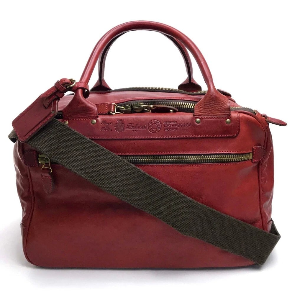 FELISI HAND BAG CROSSBODY 2WAYSHOULDER BAG: FELISI Hand Bag Crossbody 2WAYShoulder Bag Brand: Felisi Type/Style: Duffle Bag Material: Leather Color: Red Size: W14.2xH10.2xD9.8inch / W36cmxH26cmxD25cm Handle: 15.7inch / 40cm Accessories: None