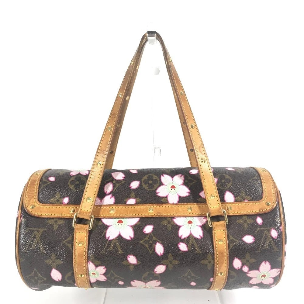 LOUIS VUITTON MONOGRAM CHERRY BLOSSOM PAPILLON TOTE BAG: LOUIS VUITTON Monogram Cherry Blossom Papillon Tote Bag Brand: Louis Vuitton Type/Style: Hand Bag Material: Monogram Canvas Color: Brownxpink Size: W10.4xH5.3xD3.1inch / W26.5cmxH13.5cmxD8cm Acces