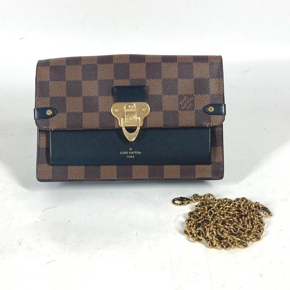 LOUIS VUITTON DAMIER PORTEFEUILLE-VAVAN CHAIN WALLET: LOUIS VUITTON Damier Portefeuille-Vavan Chain Wallet Brand: LOUIS VUITTON Type/Style: Long Wallet Material: Damiar Canvas Color: Noir / Brown x Black Size: W7.5xH5.1inch / W19cmxH13cm Accessories:
