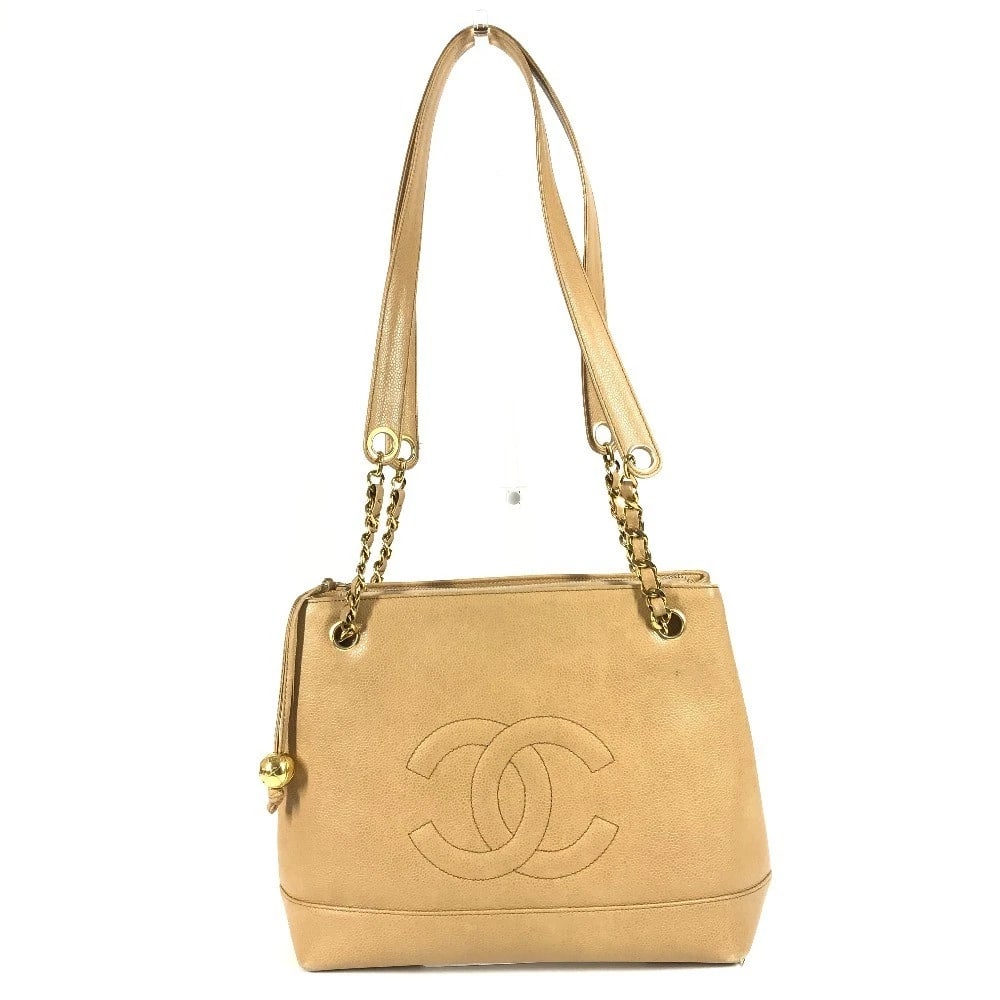 CHANEL CC CC MARK COCO BALL SHOULDER BAG TOTE BAG: CHANEL CC CC Mark Coco Ball Shoulder Bag Tote Bag Brand: CHANEL Type/Style: Shoulder Bag Material: Caviar Leather Color: Beige Size: W11.2xH9.4xD4.7inch / W28.5cmxH24cmxD12cm Accessories: None