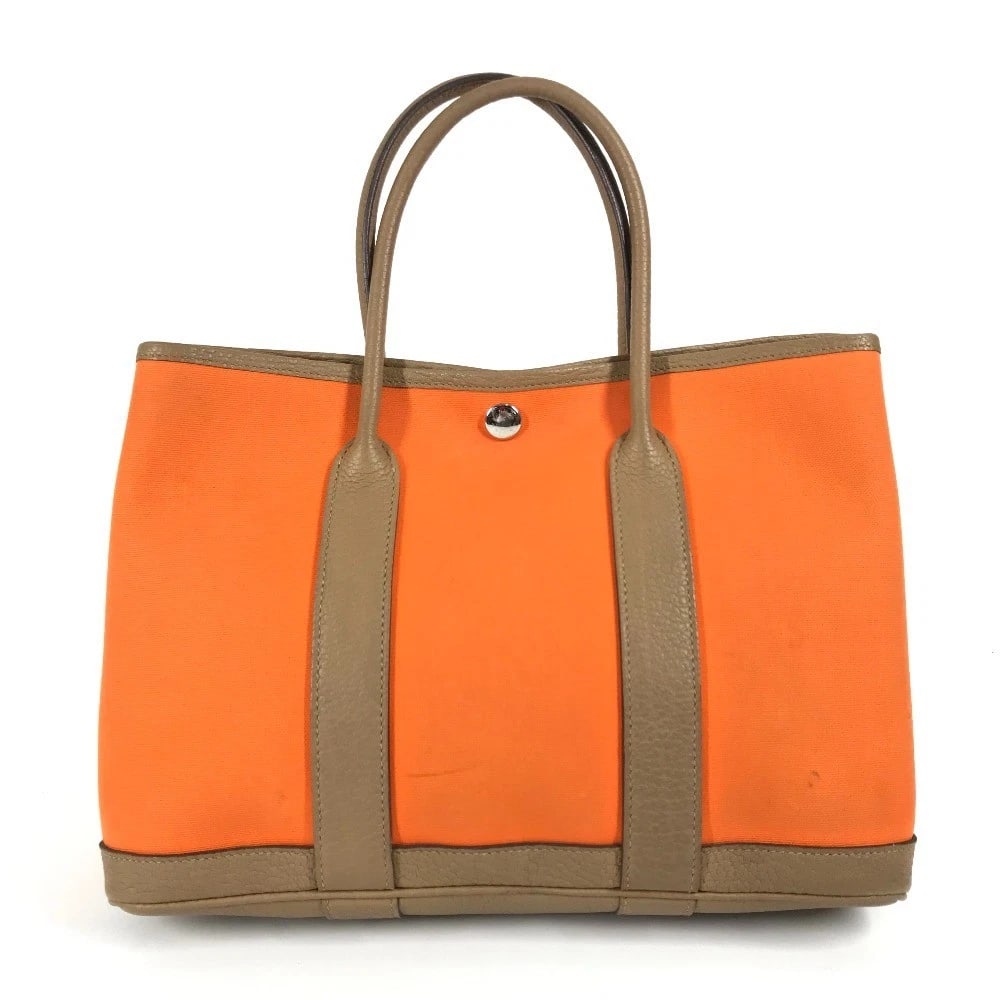 HERMES GARDEN PARTY TPM TOTE BAG HAND BAG: HERMES Garden party TPM Tote Bag Hand Bag Brand: HERMES Type/Style: Hand Bag Material: Towar Officier / Negonda Color: OrangexBrown Size: W11.8xH8.1xD5.3inch / W30cmxH20.5cmxD13.5cm Accessories: N
