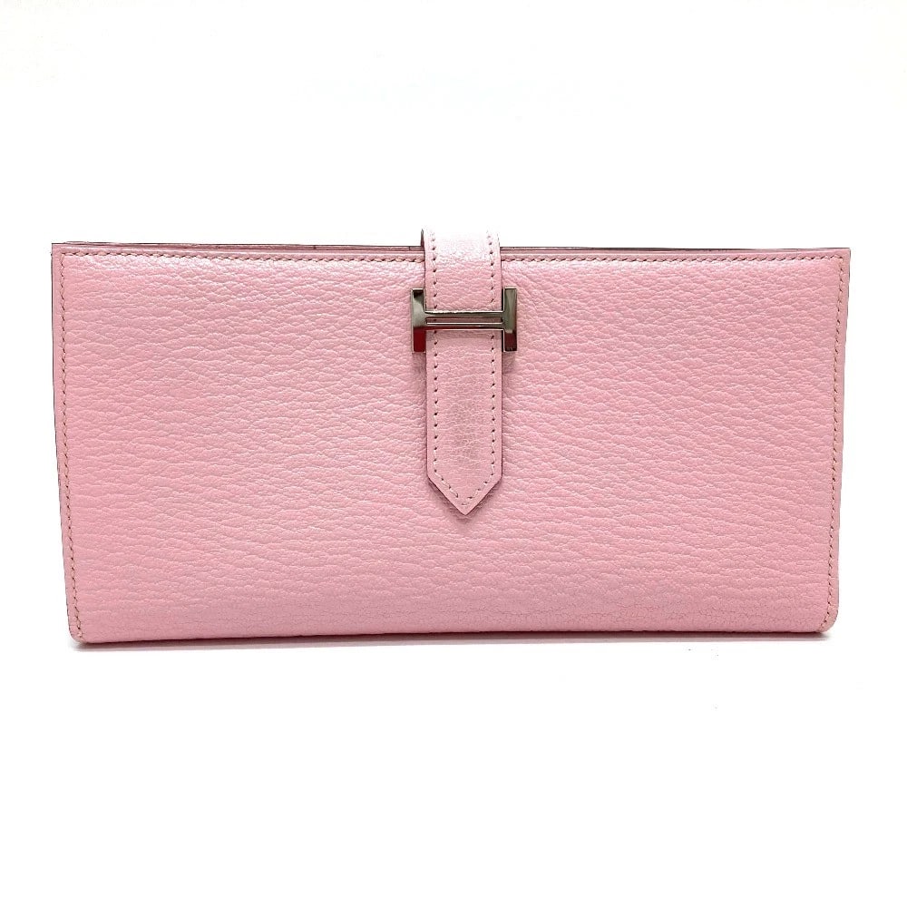 HERMES HHARDWARE BEARN HAS LONG WALLET: HERMES HHardware Bearn has Long Wallet Brand: HERMES Type/Style: Long Wallet Material: Chevre Misol Color: pinkxSilverHardware Size: W6.9xH3.5xD0.6inch / W17.5cmxH9cmxD1.5cm Accessories: None