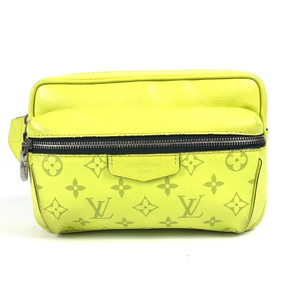 LOUIS VUITTON TAIGALAMA OUTDOOR PM SHOULDER BAG: LOUIS VUITTON Taigalama Outdoor PM Shoulder Bag Brand: Louis Vuitton Type/Style: body bag Material: Taiga Leather / Monogram Canvas Color: Yellow Size: W8.1xH5.5xD2.0inch / W20.5cmxH14cmxD5cm Acce