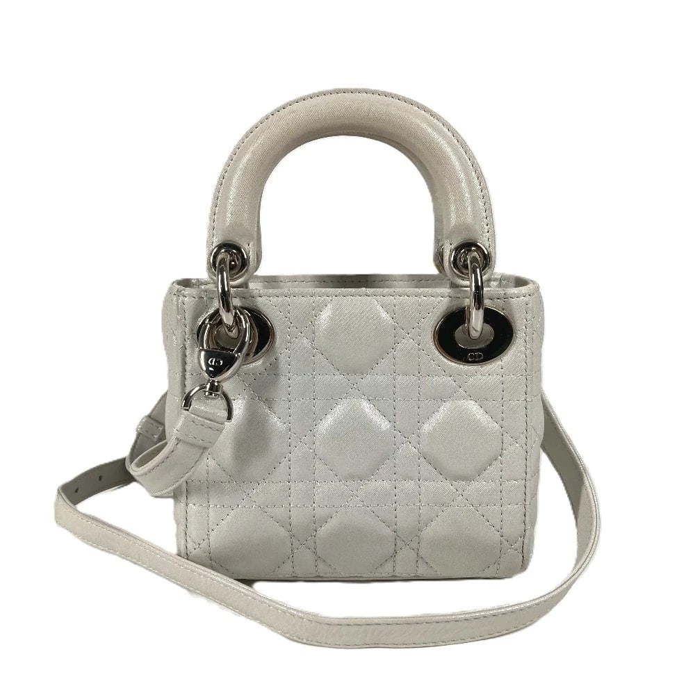 DIOR CHRISTIAN DIOR CANNAGE MINI 2WAY SHOULDER BAG: Dior CHRISTIAN DIOR Cannage Mini 2WAY Shoulder Bag Brand: Dior Type/Style: Hand Bag Material: Leather Color: Metallic Gray Based Size: W5.3xH4.5xD2.2inch / W13.5cmxH11.5cmxD5.5cm Accessories: None