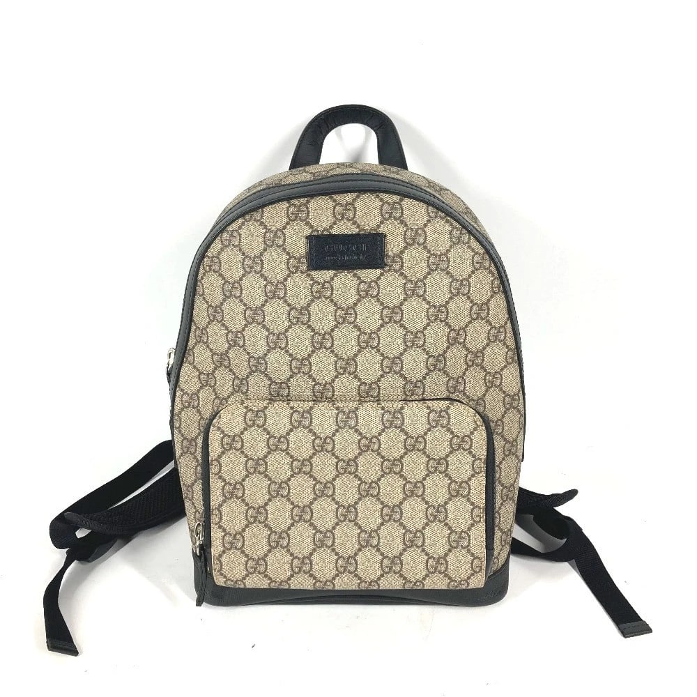 GUCCI GG SUPREME BAG LOGO BACKPACK BEIGE: GUCCI GG Supreme bag logo Backpack Beige Brand: GUCCI Type/Style: Backpack Material: GG Supreme Canvas / Leather Color: Beige x Black Size: W8.7xH10.8xD3.9inch / W22cmxH27.5cmxD10cm Accessories: N