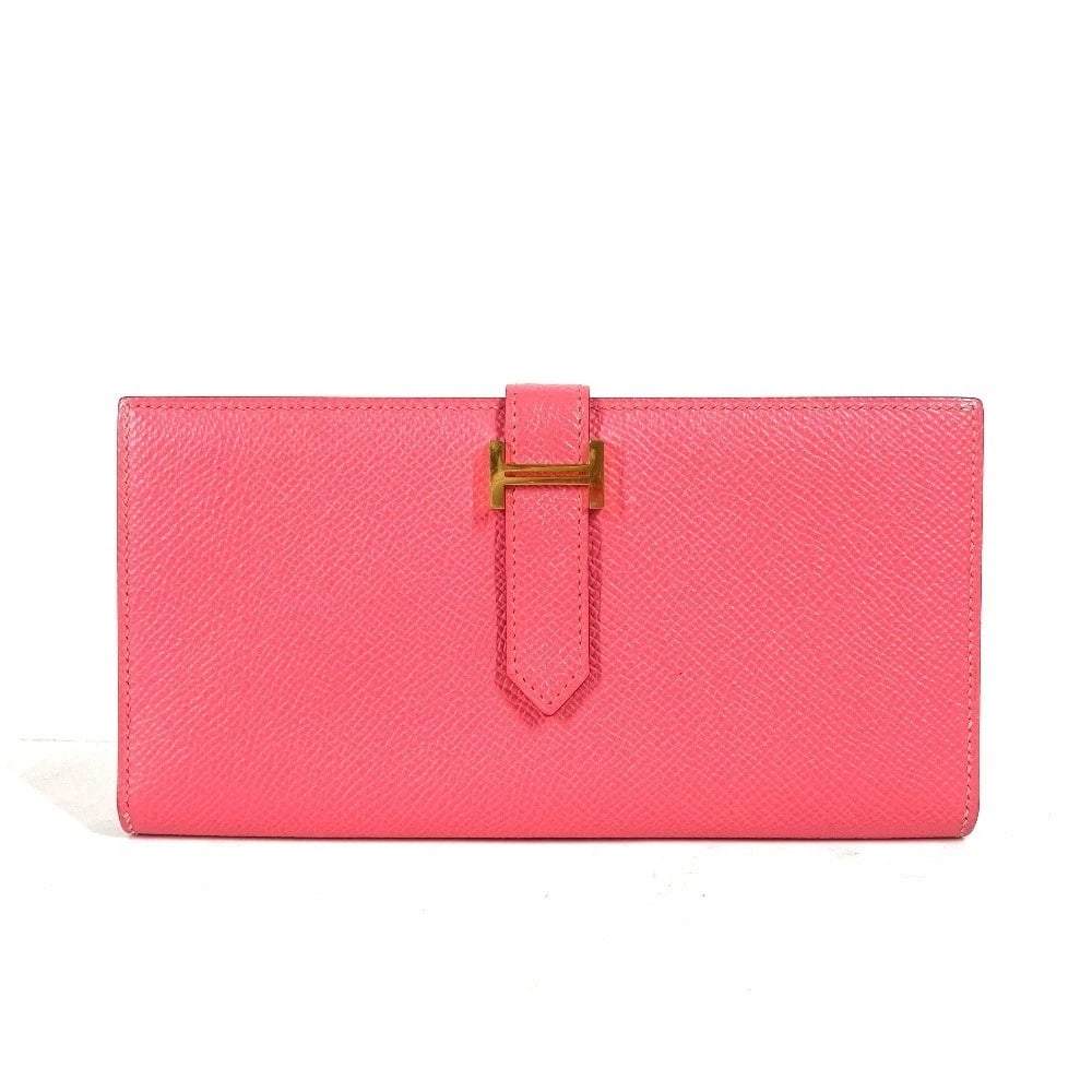 HERMES H LOGO BEARN SOUFFLE LONG WALLET EPSOM: HERMES H logo Bearn Souffle Long Wallet Epsom Brand: HERMES Type/Style: Long Wallet Material: Epsom Color: pinkxGoldHardware Size: W6.8xH3.5inch / W17.3cmxH9cm Accessories: None Accessories Notice: