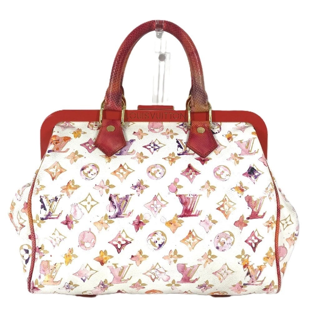 LOUIS VUITTON MONOGRAM WATERCOLOR SPEEDY30 HAND BAG: LOUIS VUITTON Monogram Watercolor Speedy30 Hand Bag Brand: LOUIS VUITTON Type/Style: Hand Bag Material: MonogramWatercolorCanvas/ Carong Leather Color: Blanc / White x pink Size: W11.6xH9.6xD6.5inch /