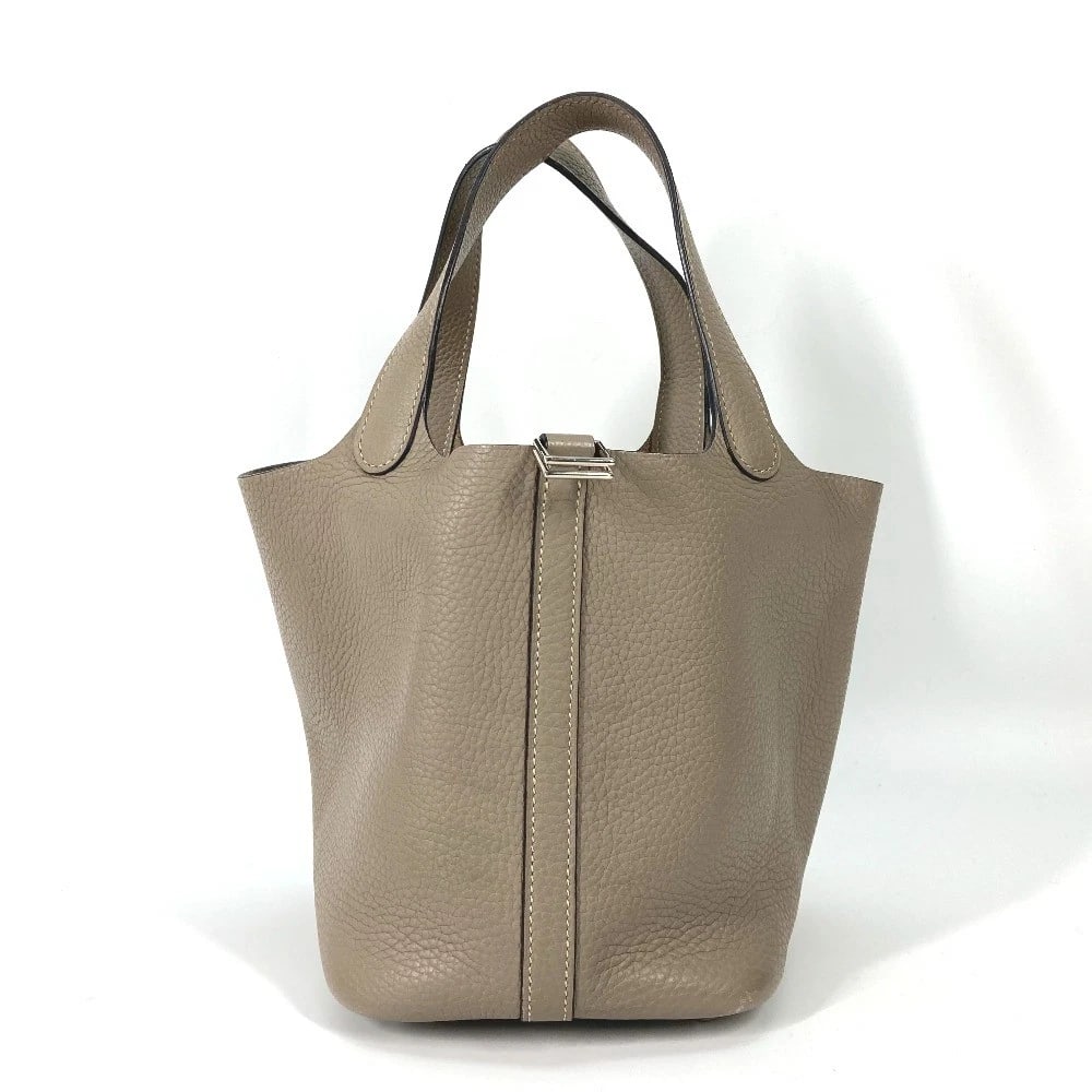 HERMES BAG PICOTINLOCK PM 18 TOTE BAG: HERMES Bag PicotinLock PM 18 Tote Bag Brand: HERMES Type/Style: Hand Bag Material: Taurillon Clece Color: Gray based x silver Hardware Size: W6.9xH6.9xD5.1inch / W17.5cmxH17.5cmxD13cm Accessories: