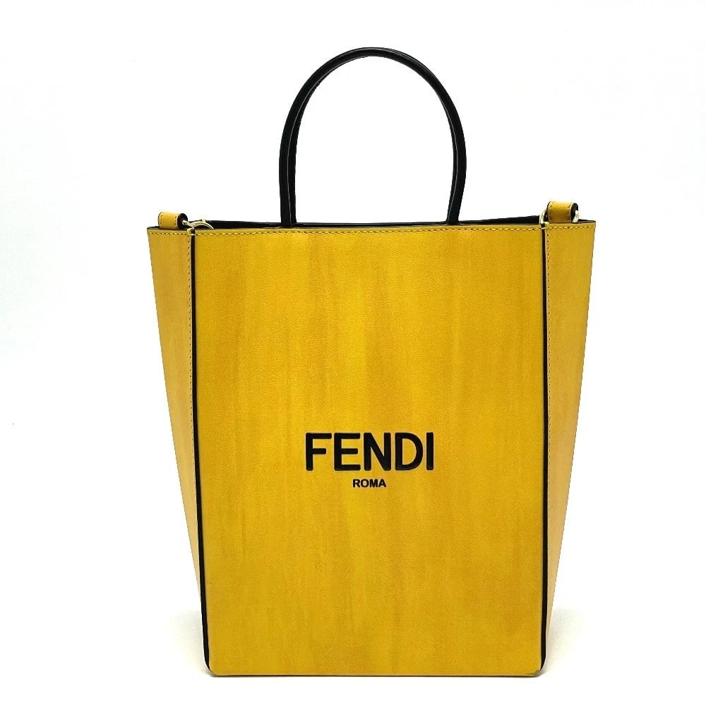 FENDI LOGO 2WAY SMALL SHOPPING BAG SHOULDER BAG: FENDI Logo 2WAY Small Shopping bag Shoulder Bag Brand: FENDI Type/Style: Shoulder Bag Material: Leather / Calf leather Color: yellow Size: W7.1xH9.4xD3.1inch / W18cmxH24cmxD8cm Handle: 9.2inch / 23.3c