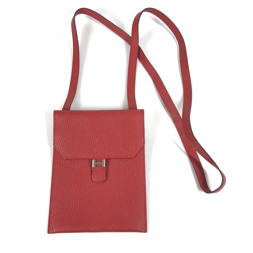HERMES H LOGO AMERY POCHETTE CROSSBODY FLAP BAG SHOULDER BAG: HERMES H logo Amery Pochette Crossbody Flap Bag Shoulder Bag Brand: HERMES Type/Style: Shoulder Bag Material: Leather Color: Red/Silver Hardware Size: W5.5xH6.9inch / W14cmxH17.5cm Accessories: No