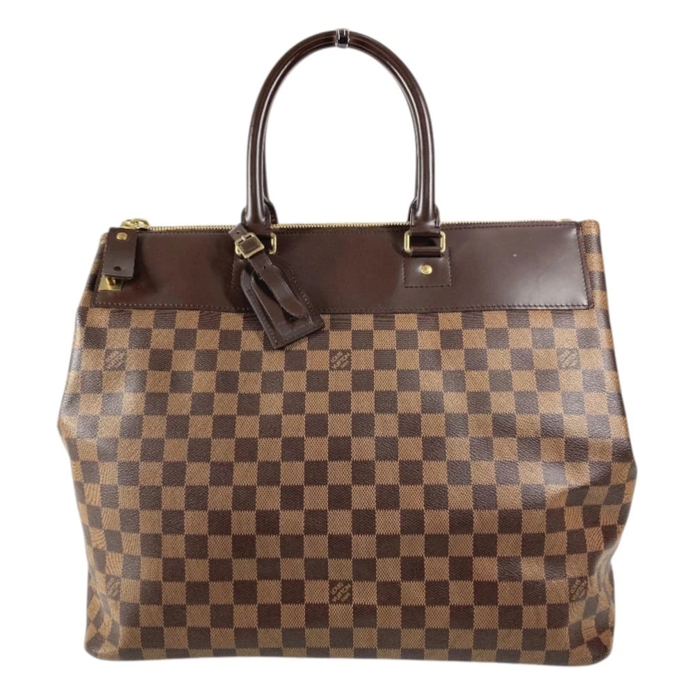LOUIS VUITTON DAMIER GREENWICH PM DUFFLE BAG: LOUIS VUITTON Damier Greenwich PM Duffle Bag Brand: Louis Vuitton Type/Style: Hand Bag Material: Damier Canvas Color: Ebene / Brown Size: W15.0xH13.6xD9.1inch / W38cmxH34.5cmxD23cm Handle: 15.7inch / 