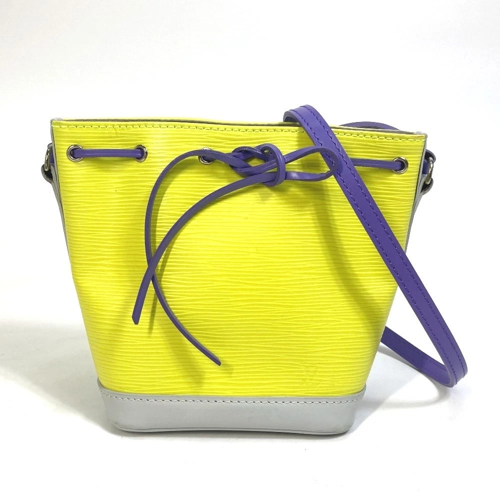 LOUIS VUITTON MINI EPI NANONOE BAG: LOUIS VUITTON Mini Epi Nanonoe Bag Brand: LOUIS VUITTON Type/Style: Shoulder Bag Material: Epi Leather Color: Yellow / Purple / White Size: W4.9xH6.1xD3.5inch / W12.5cmxH15.5cmxD9cm Accessories: N