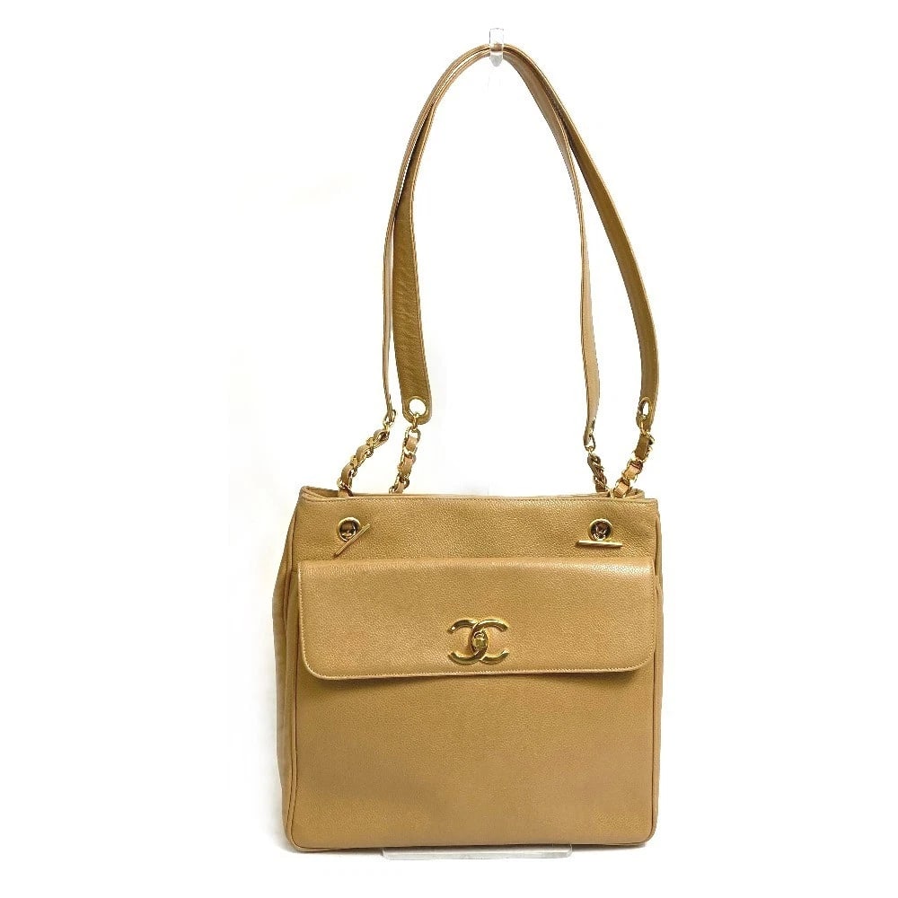 CHANEL CC CHAIN TOTE BAG SHOULDER BAG CAVIAR LEATHER BEIGE: CHANEL CC Chain Tote Bag Shoulder Bag Caviar Leather Beige Brand: CHANEL Type/Style: Shoulder Bag Material: Caviar Leather Color: Beige/GoldHardware Size: W11.4xH10.8xD3.1inch / W29cmxH27.5cmxD8cm Sho