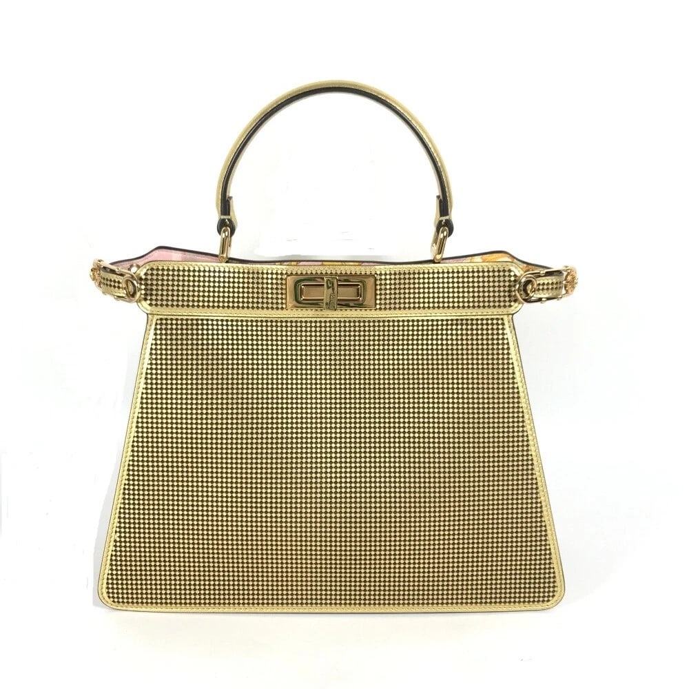 FENDI FENDACE PEEKABOO ISEEU MEDIUM 2WAY SHOULDER BAG: FENDI FENDACE Peekaboo ISEEU Medium 2WAY Shoulder Bag Brand: FENDI Type/Style: Hand Bag Material: Leather Color: Goldxpink Size: W12.8xH9.4xD5.1inch / W32.5cmxH24cmxD13cm Accessories: None