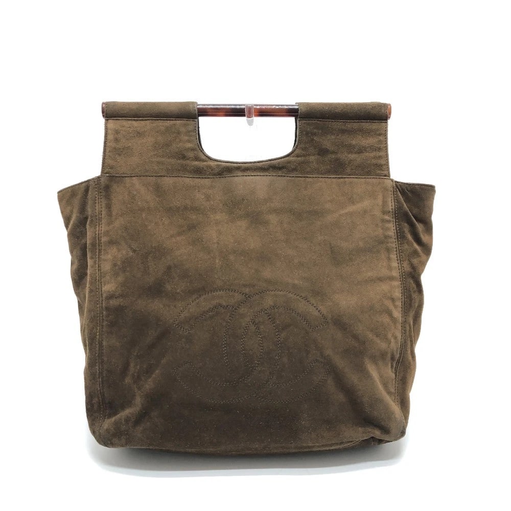 CHANEL CC CC MARK PLASTIC HANDLE TOTE BAG: CHANEL CC CC Mark Plastic handle Tote Bag Brand: CHANEL Type/Style: Tote Bag Material: suede Color: Brown Size: W13.4xH12.6xD5.5inch / W34cmxH32cmxD14cm Handle: 4.7inch / 12cm Accessories: None