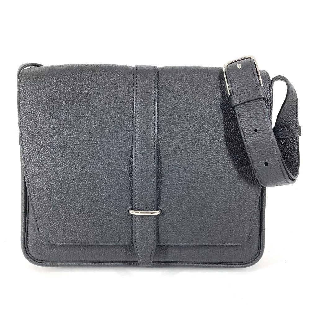 HERMES STEVE LIGHT JUNIOR CROSSBODY MESSENGER BAG: HERMES Steve Light Junior Crossbody messenger bag Brand: HERMES Type/Style: Shoulder Bag Material: Togo Color: Black x Silver Hardware Size: W10.2xH8.9xD1.4inch / W26cmxH22.5cmxD3.5cm Accessories: