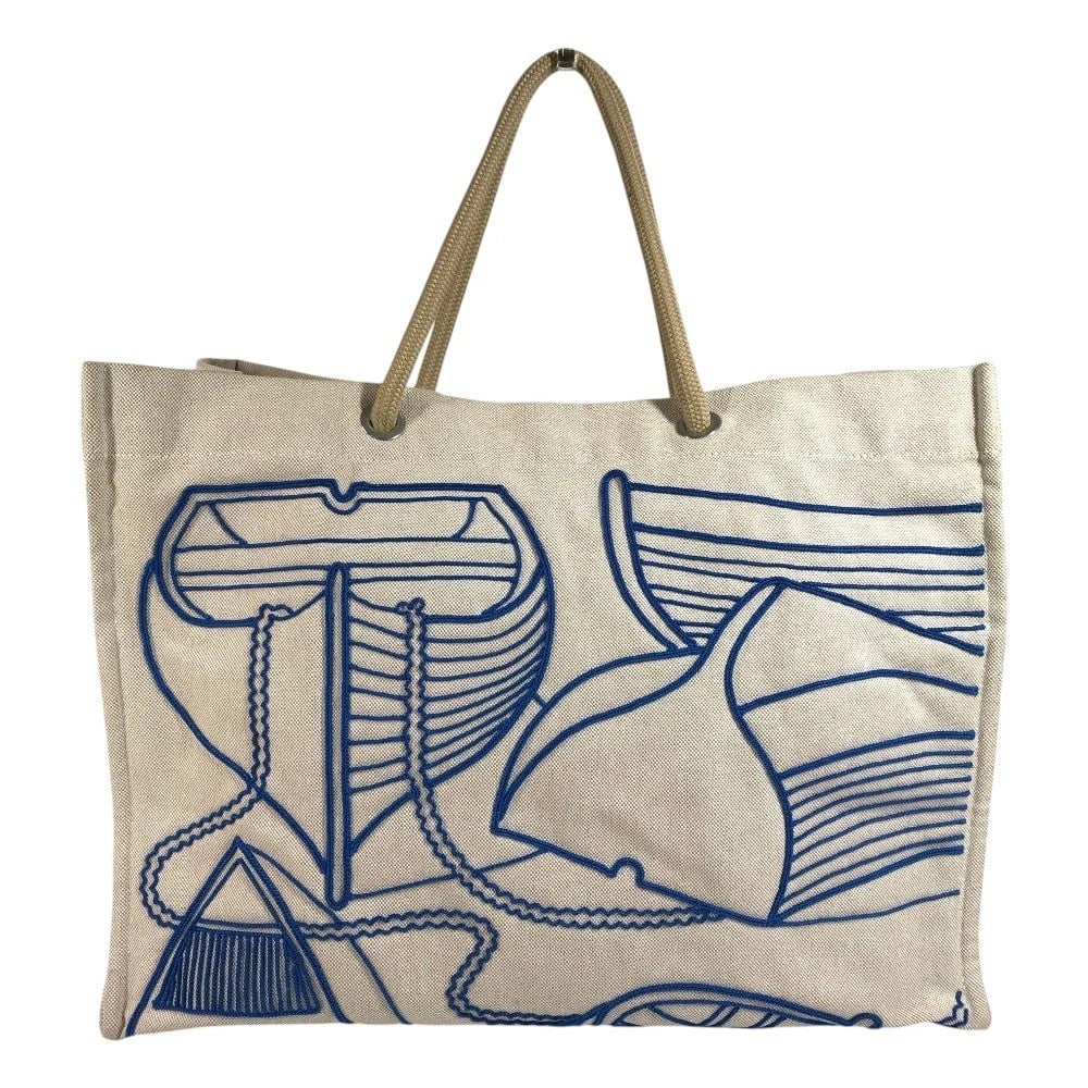 HERMES BEACH BAG THALASSA BAG LOGO TOTE BAG: HERMES Beach bag Thalassa Bag Logo Tote Bag Brand: HERMES Type/Style: Shoulder Bag Material: cotton Color: BeigexBlue Size: W19.3xH14.0xD9.4inch / W49cmxH35.5cmxD24cm Accessories: None Accessories