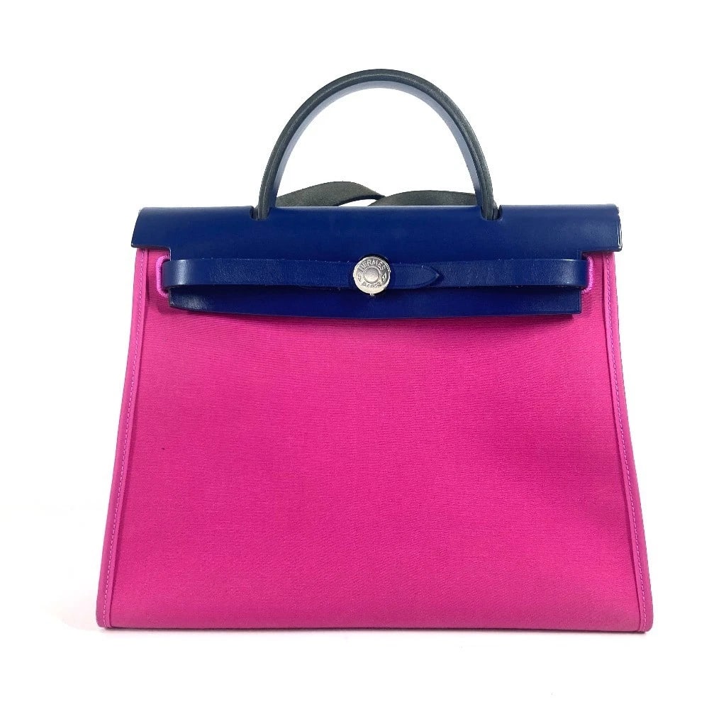 HERMES WITH PORCH HERBAG ZIP PM 31 2WAY BAG SHOULDER BAG: HERMES With porch Herbag Zip PM 31 2WAY Bag Shoulder Bag Brand: HERMES Type/Style: Hand Bag Material: Towar Officier / Vache hunter Color: pink/blue Size: W11.0xH9.8xD3.7inch / W28cmxH25cmxD9.5cm