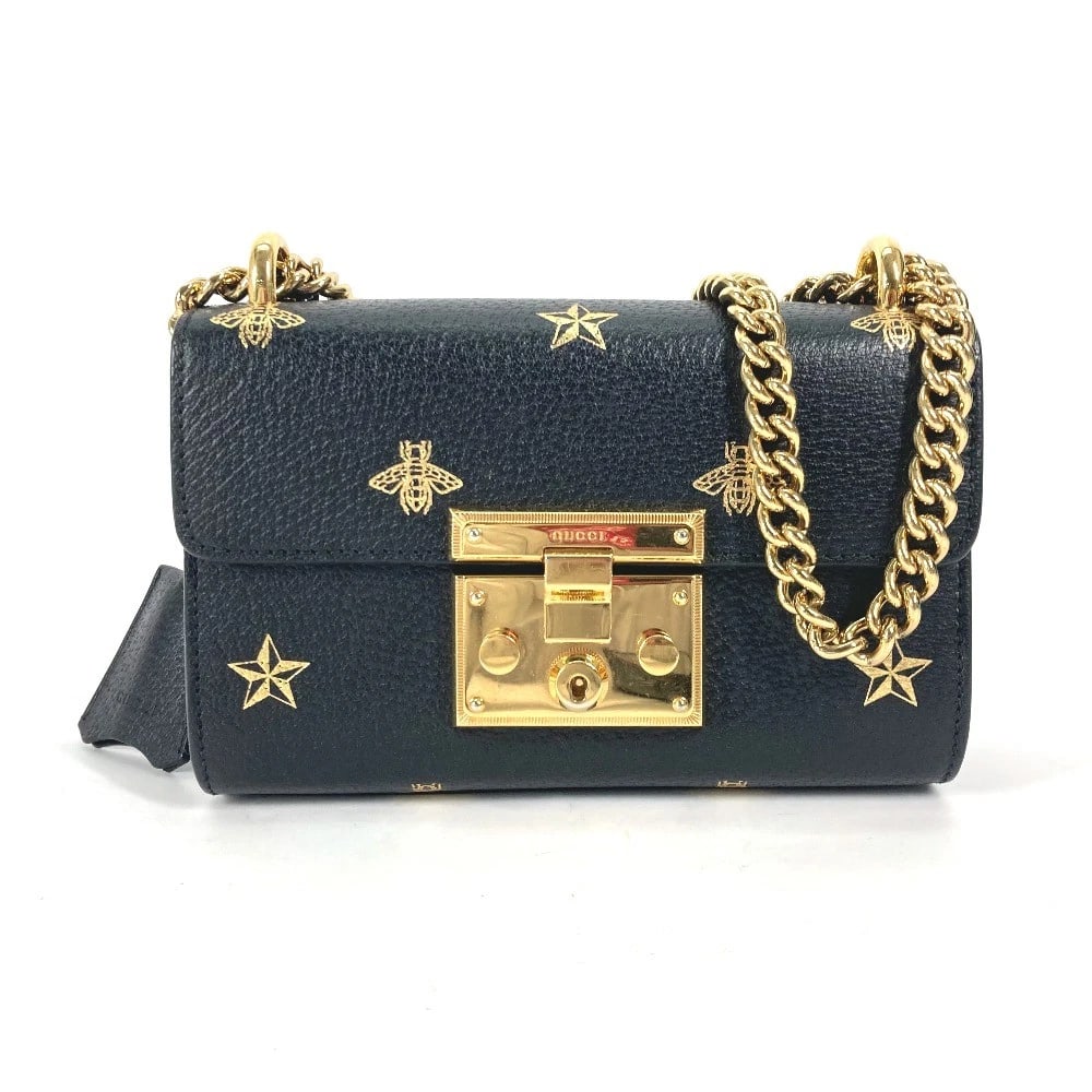 GUCCI CROSSBODY BAG POCHETTE BEE CHAIN SHOULDER BAG: GUCCI Crossbody bag Pochette BEE Chain Shoulder Bag Brand: GUCCI Type/Style: Shoulder Bag Material: Leather Color: Black/Gold Size: W7.7xH5.1xD2.6inch / W19.5cmxH13cmxD6.5cm Accessories: None